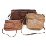 3 BROWN LEATHER LADIES' SHOULDER BAGS