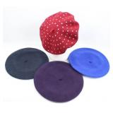 4 LADIES SOFT ASSTD COLOURS BERETS, STUDDED
