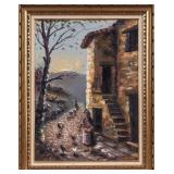 SIGNED VILLAGE SCENE WITH POULTRY