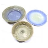 3 CERAMIC STUDIO POTTERY SERVING BOWLS & PLATE