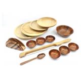 WOODEN BOWLS, SAUCE DISHES, KNIFE & NAPKIN HOLDER