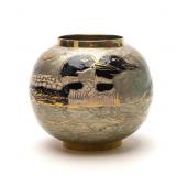 INDIAN ENAMELED BRASS LOON VASE