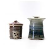 HANDMADE POTTERY GARLIC KEEPER AND LIDDED JAR