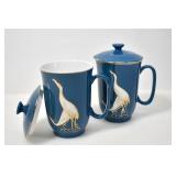 BLUE PORCELAIN COFFEE CUPS W/ LIDS