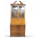 ANTIQUE WALNUT DROP FRONT BUREAU W/TOP BOOKCASE