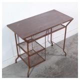 MID CENTURY IRON MESH, FAUX WOOD FORMICA TOP DESK