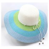 TRI-COLOUR NATURAL STRAW LADIES' SUN HAT 17'