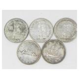 5 CANADIAN CIRCULATED 800 SILVER DOLLAR COINS 116g