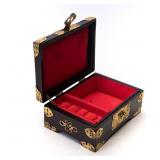 CHINESE WOOD JEWELRY BOX WITH SOAPSTONE INLAY