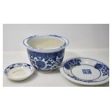 BLUE CERAMIC PLANTER AND PLANTER PLATES