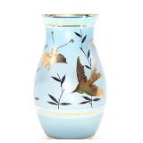 GOLD BIRDS EMBOSSED SKY BLUE GLASS VASE