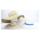 TWO WHITE & NATURAL STRAW LADIES' SUNHATS 17'