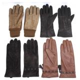 4 PAIRS LADIES' LEATHER SOFT LINED FINGER GLOVES