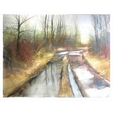 LARGE SIGNED WATERCOLOUR MUDDY ROAD IN SPRING