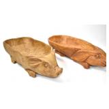 TWO CARVED WOODEN ANIMAL BOWLS