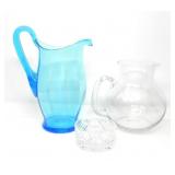 LOT OF GLASS JUGS W/ CUT GLASS DISH