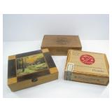 3 WOOD & PAPER CIGAR BOXES