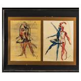 'DANCING COUPLES' INK & COLOUR ON PAPER, SIGNED