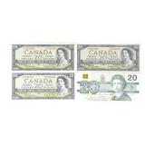4 1954/1991 CANADIAN $20 PAPER BANK NOTES