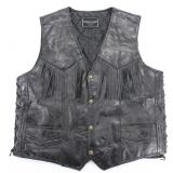 REBEL RYDER VTG BLACK LEATHER FRINGE VEST XL
