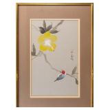 W. LO (HUAN DI) BIRD AND HIBISCUS PAINTING
