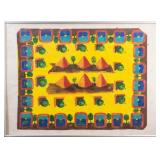 SIGNED 1990 ABSTRACT PYRAMIDS COMPOSITION PAINTING