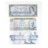 3 1954, 1979, 1986 CANADIAN $5 PAPER BANK NOTES