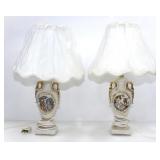 PAIR PORCELAIN COURTING COUPLES LAMPS ONE WORKING