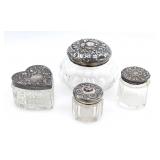 STERLING LID GLASS HEART & ROUND TRINKET BOXES 38g