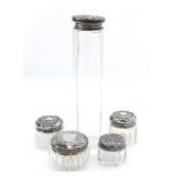 5 STERLING LID ORNATE CUT GLASS TRINKET BOXES 27g