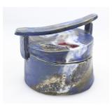JAPANESE BLUE & RED GLAZE SLANTED CERAMIC LID BOX