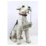 CERAMIC DOG HOLDING WELCOME SIGN OUTDOOR DECOR
