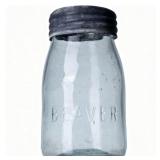 ANTIQUE CLEAR GLASS RIGHT-FACING BEAVER FRUIT JAR