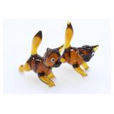 PAIR BLOWN GLASS MINIATURE PUPPIES RUNNING FIGURES