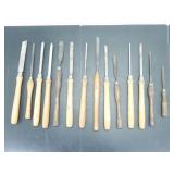 ASSORTED WOOD CHISELS, FILES, GOUGES