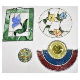 FOUR STAINED GLASS WINDOW HANGINGS