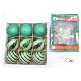 LARGE GREEN & GOLD MIKASA ORNAMENTS W/ TREE TOPPER