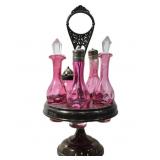 SILVER-PLATED & CRANBERRY GLASS CRUET SET