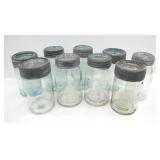 9 ASSTD. CLEAR & AQUA GLASS MASON JARS