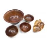 LARGE & SMALL WOODEN SALAD BOWLS & LEAF PLATTER