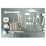 ASSORTED HAND TOOLS, FILES, DRILL BITS, TAP WRENCH