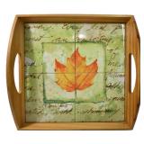 WOOD AND CERAMIC TILE SERVING TRAY