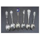6 ASSTD STERLING SOUVENIR DEMITASSE SPOONS 60.7g