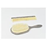 'FRENCH IVORY' AND SILVERPLATE HAIR BRUSH / COMBS
