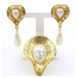 LADY REMINGTON FAUX PEARL CLIP ONS & SCARF RING