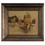 'ZONG SHIPS IN A HARBOUR' MIXED MEDIA ON CANVAS
