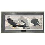 FRAMED WOOD CUT MOUNTED PUZZLE OF AN EAGLE