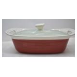 RED CORNINGWARE CASSEROLE DISH W/ A LID
