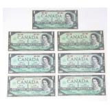 7 1967 CDN CENTENNIAL BANK NOTES, 2 SERIAL NUMBERS