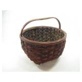 RED-PAINTED WOVEN STRAW BASKET W/ HANDLE
